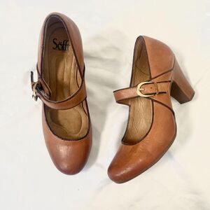 Söfft Chunky Coquette Whimsygoth Tan Brown Leather Mary Jane High Heels US 9